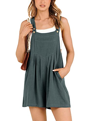 ANRABESS Women's Short Overalls Summer Casual Adjustable Strap Loose Linen Short Bib Overalls Jumpsuit Rompers - Small - Gray Blue