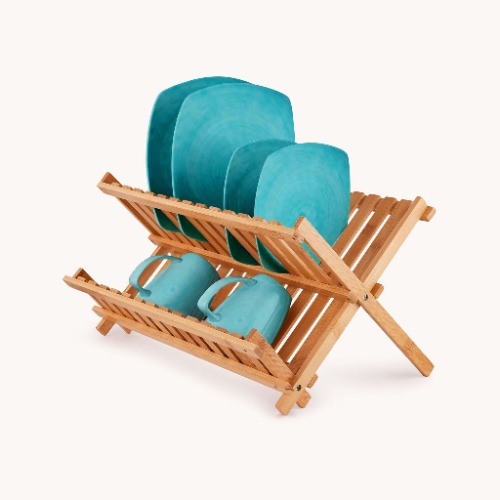 Foldable Bamboo Dish Drying Rack - 2-Tier