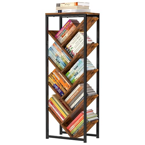 Cutogxon Tree Bookshelf - 9 Tier Floor Standing Tree Bookshelf for Hardcover Books, Vintage Book Tree Bookshelf with Adjustable feet, Wooden Book Storage Organizer Shelves for Bedroom Living Room - 9 Tier Vintage