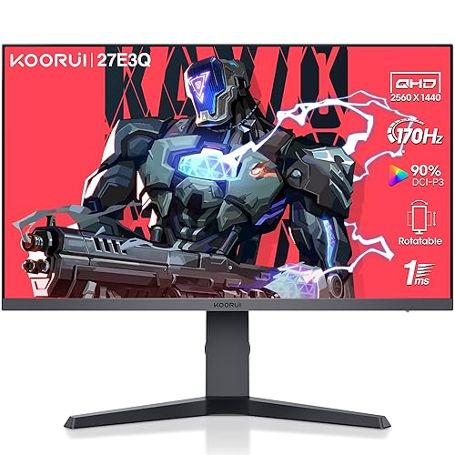 KOORUI Écran PC Gaming 27 Pouces, 170Hz, 2K QHD (2560x1440p), IPS, 1ms, HDR 400, 2xHDMI(144Hz ou 170Hz), DisplayPort(170Hz), Adpitive Sync, 100% sRGB, Hauteur Réglable, Grand Angle de Vue 178° - IPS-QHD-170Hz - 27 Pouces