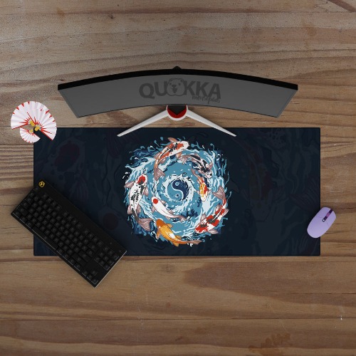 Koi Fish Swimming Upstream Yin Yang Design (Square) Mousepad - 70x30cm / 2mm / Black Stitched