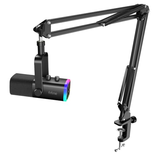 FIFINE Dynamic Gaming Mic and Microphone Arm Stand Kit, PC Computer Streaming Mic with RGB Light, Mute Button, Suspension Boom Scissor Mic Stand Bundle for Recording, Podcast, Voice-Over (AM8+CS1)