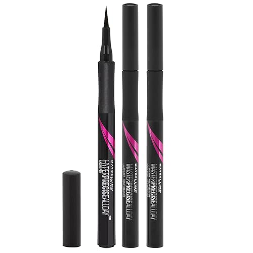 Maybelline Hyper Precise All Day Liner Matte Black, Ultra-Thin Felt Tip Brush for Easy Control, Waterproof and Smudge-Proof, Trio Bundle - Matte Black Trio