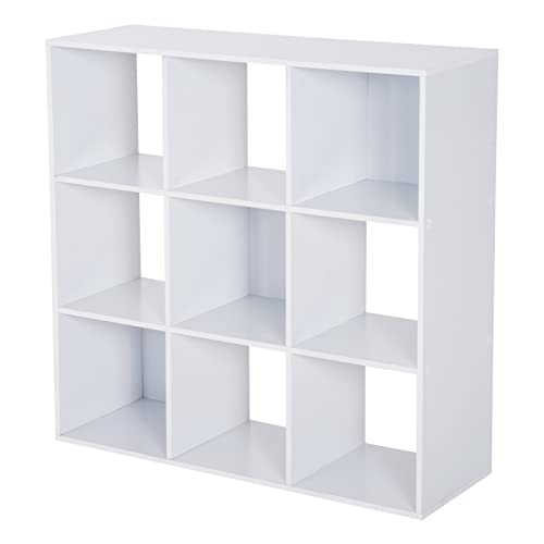 HOMCOM Wooden 9 Cube Storage Cabinet Unit 3 Tier Shelves Organiser Display Rack Living Room Bedroom Furniture - White