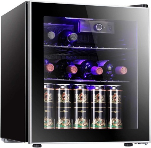 Antarctic Star 12 Bottle 70 Can Wine Cooler/Cabinet Beverage Refrigerator Small Mini Fridge Clear Front Glass Door Counter Top Red Cellar Beer Soda Bar Quiet Compressor Freestanding 1.6 cu.ft Black - 1.6 cu.ft Black