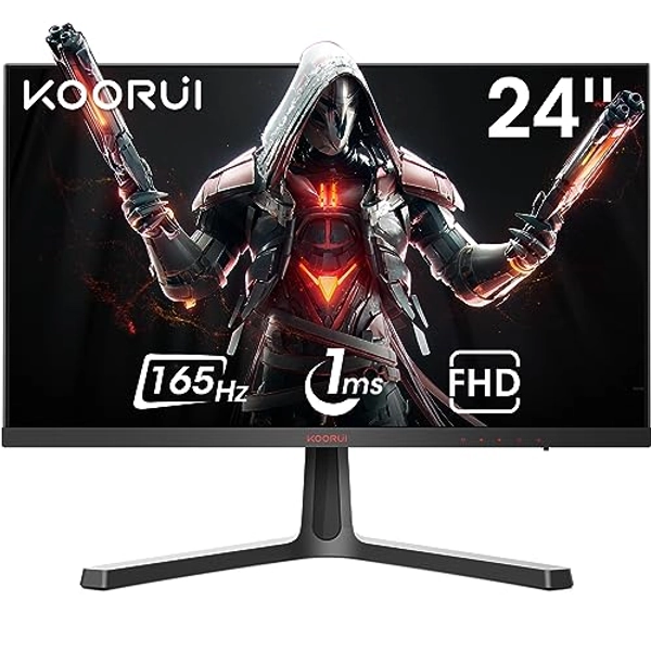 KOORUI Gaming Monitor 24E4 - Full HD 24 Zoll PC Bildschirm Adaptive-Sync Technology ( VA-Panel, 165Hz, 1ms, Monitor 144hz, DCI-P3 85%, 2xHDMI, DisplayPort,120Hz Monitor, Neigbar, VESA, Schwarz) - 24zoll
