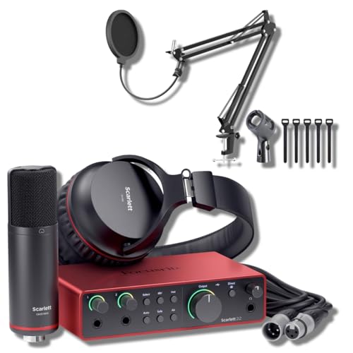 Focusrite Scarlett 2i2 Studio 4th Gen USB Audio Interface Bundle with StreamEye Boom Arm Mic Stand Desktop Mount, Detachable Clip, Professional Grade XLR Cable, Microphone Pop Filter and Cable Ties - Scarlett 2i2 Studio 4G (Bundle 1)