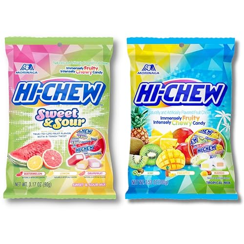 Hi Chew Candy 2 Different Flavors, Fantasy Mix and Berry Mix Fruity Chewy Japanese Candy Variety Pack of 2 (Tropical & Sour Mix) - Tropical & Sour Mix