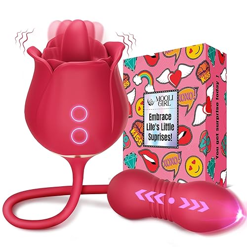 MOOLIGIRL Rose Sex Toy for Women, Men & Couples - Vibrator Adult Sex Toys Upgraded with Giftbox, 9 Tongue Licking & Thrusting Modes, G Spot Vibrators Dildo for Clitoral Nipple Anal Stimulation - Rose Red