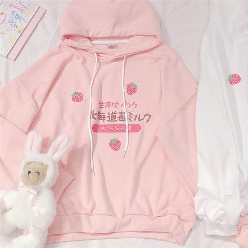 Japanese Strawberry Hoodie - An adorable and stylish hoodie inspired by the vibrant and flavorful strawberries of Japan - Pink / L