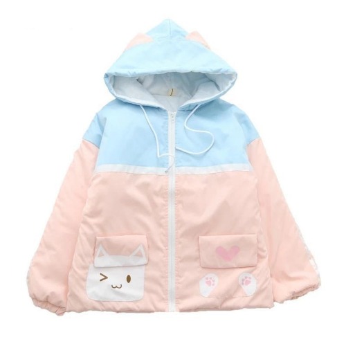 Cute Kitten Windbreaker - Blue/Pink
