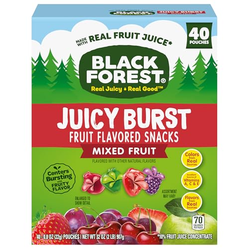 Black Forest Juicy Burst Fruit Snacks, Mixed Fruit Flavors, 0.8 Ounce Pouches (40 Count) - Mixed Fruit - 40 Count
