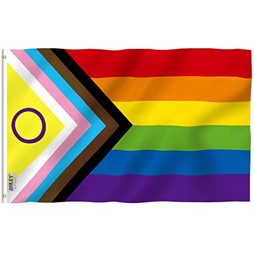 Anley Fly Breeze 3x5 Foot New Intersex Inclusive Progress Pride Flag - Canvas Header and Double Stitched - Rainbow LGBT Transgender Flags Polyester with Brass Grommets 3 X 5 Ft