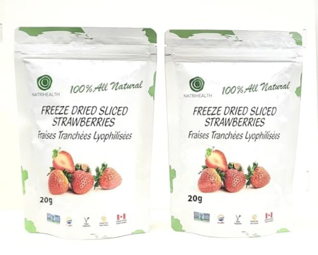 Freeze Dried Sliced Strawberries 2x20g - Delicious Snack, 100% Fruit, NO Added Sugar - Grown in Canada (2-pack) - 2-pack