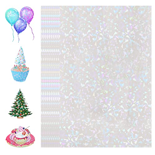 Holographic-Sticker Paper, 24 Sheets Holographic-Vinyl Sheets Self-Adhesive Transparent-Holographic PermanentVinyl Overlay-Laminate for Stickers for DIY Crafts - Gem-Patterns