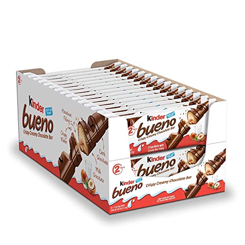 Kinder Bueno Milk Chocolate and Hazelnut Cream, 2 Individually Wrapped Chocolate Bars Per Pack, 1.5 oz each, 30 Pack - 1.5 Ounce (Pack of 30)