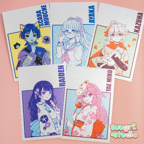 Genshin Mini Prints Vol. II, Raiden, Yae, Scaramouche, Kazuha, Ayaka - Set of 5