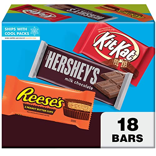 HERSHEY'S, KIT KAT and REESE'S Assorted Milk Chocolate, Halloween Candy Variety Box, 27.3 oz (18 Count)