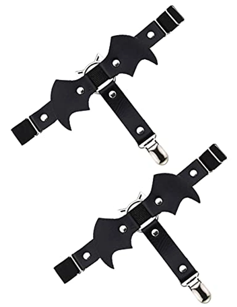 Adove Women Adjustable Leather Thigh Garter, Heart Shaped Leg Garter with Clips Punk Goth Garters for Thigh high Socks Black