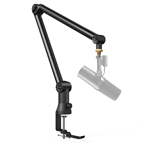 Bietrun Mic Arm Desk Mount(Longer)for Shure SM7B/MV7/Blue Yeti/Nano/Hyperx Quadcast, Adjustable 360° Rotatable Universal Heavy Duty Metal Mic Arm with 3/8" to 5/8" Adapter, Cable Trough, Headset Hook - Mic Boom Arm