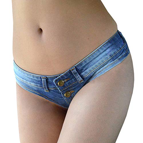 xxxiticat Women's Low Rise Mini Denim Shorts High Cut Short Beach Clubwear Sexy Jeans Denim Booty Double Button Shorts - Medium - Blue