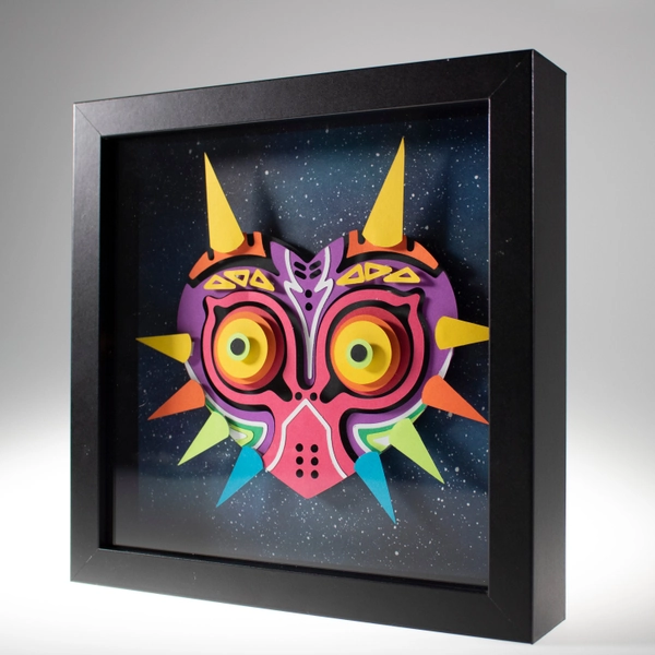 Legend of Zelda: 3D Majora&#39;s Mask Shadowbox | 3D Paper Art | Framed Wall Art