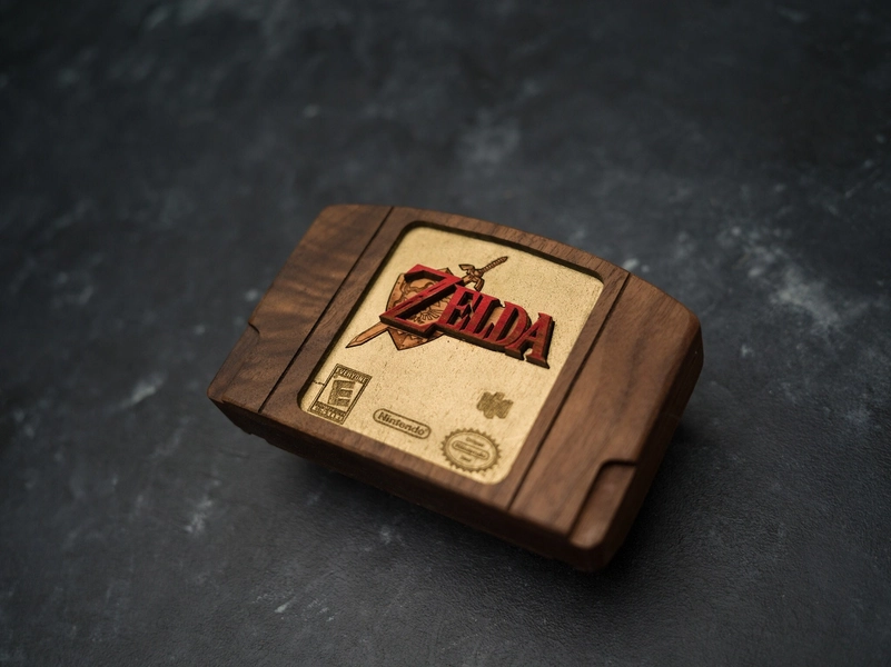 Wooden Zelda Ocarina of Time  Nintendo 64 / N64 Cartridge with option for a raspberry pi