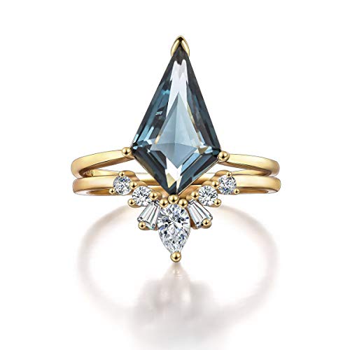 LAZLUVU Women Crystal Stackable Rings Set 3A Cubic Zirconia Eternity Engagement Blue Green Red Stone Ring - Champagne gold - 10