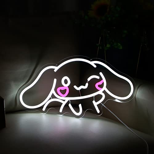 SHINEMYWAY Cinnamoroll Neon Sign USB Powered for Room Decor, Japanese Cartoon Character Dog Dimmable Neon Light Sign for Kids Bedroom Wall Art Birthday Gift 17.5 * 9.5 Inches - Cinnamoroll-White