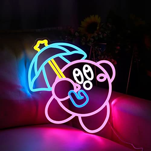 Gaming Neon Sign USB Powered for Game Room Decor, Japanese Anime Neon Sign Dimmable LED Neon Light Sign for Kids Room Man Cave Wall Art Birthday Gift Kirbee 16.1 * 12.8 Inches - Kirbee-Pink