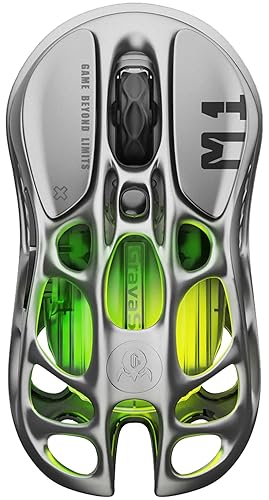 GravaStar Wireless Gaming Mice Mercury M1 Pro, Lightweight Magnesium Alloy Gaming Mouse, 26,000 DPI, PAW3395DM Sensor, Tri Mode Connection, Support 4K, Up to 200 Hours Battery Life - Gunmetal Gray