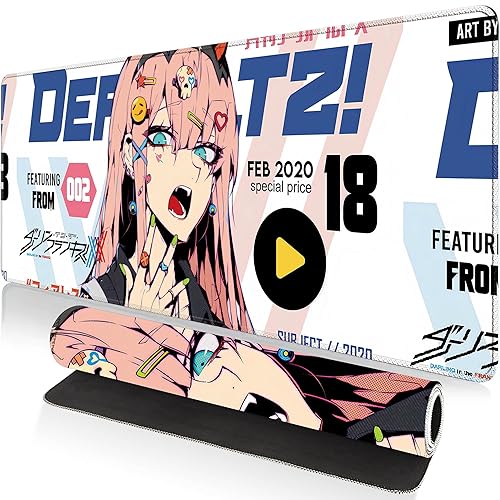 Large Gaming Mouse Pad 31.5 x 11.8 in Kawaii Colorful XXL Extended for Mouse and Keyboard Non-Slip and Water Resistant with Anime Cute Girl Design Jinx Ideal for League of legnds (White Zero Dwo)