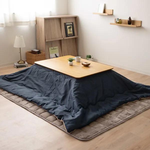 EMOOR Stylish Denim & Fake Sheep Fur Boa Fleece Kotatsu Futon Comforter Washable, Rectangle 75x91in, Denim-Navy - Rectangle (75x91in) Denim-navy