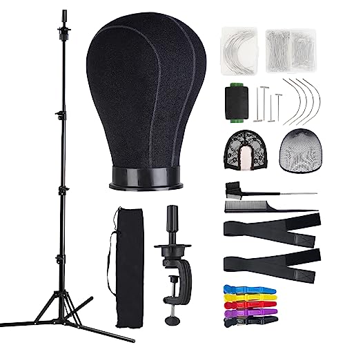 Neverland Beauty & Health 23 Inch Wig Stand Tripod with Head,Wig Head Stand with Mannequin head,Mannequin Head Stand with Canvas Head for Wigs,Manikin Head Set for Wigs Making Display(Black) - 23inch-Black