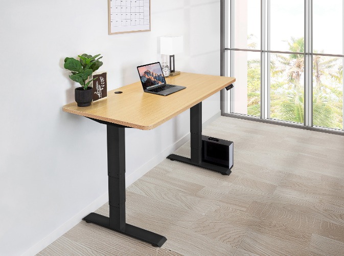 Standing Office Desk - L (70" × 29") / Black / Oak Wood