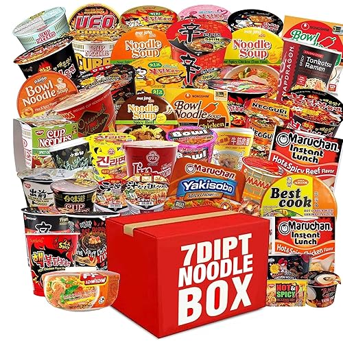 7DIPT Mystery Asian Instant CUP Ramen Variety Bundle w/ Fortune Cookie & Chopsticks - (12 Pack Assorted, minimum of 6 or more different cups) - Cups and Bowls (12 pack)