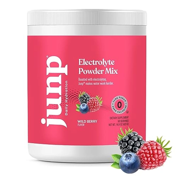 JUNP Hydration Electrolyte Powder, Electrolytes Drink Mix, Hydration Mix, Sugar Free, Gluten Free, 0 Calories, 0 Carbs, Keto Friendly, NON - GMO Kosher, 90 Servings. (Wild Berry)