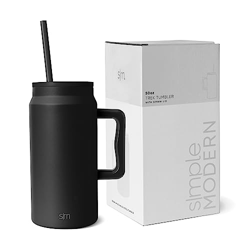Simple Modern 50 oz Mug Tumbler with Handle and Straw Lid | Reusable Insulated Stainless Steel Large Travel Jug Water Bottle | Gifts for Women Men Him Her | Trek Collection | 50oz | Midnight Black - - Midnight Black - 50oz