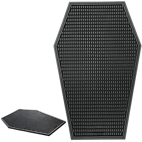 Nomnu Coffin Coffee Bar Mat For Countertop - Goth Kitchen Halloween Decor - Gothic Coffee Bar Accessories 17x11" Inch Bar Mat - Spooky Gifts Non Slip Spill Mat - Coffin Shaped