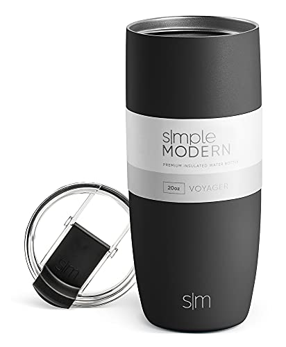 Simple Modern Travel Coffee Mug Tumbler with Flip Lid | Reusable Insulated Stainless Steel Cold Brew Iced Coffee Cup Thermos | Gifts for Women Men Him Her | Voyager Collection | 20oz | Midnight Black - 20oz - - Midnight Black