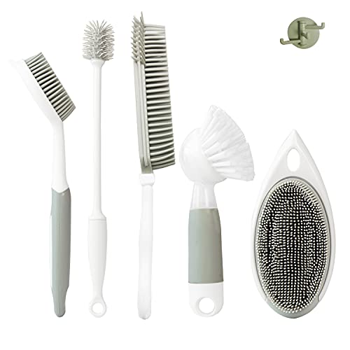 IZSOHHOME Silicone Brush Set for Kitchen ,Dish Brush,Bottle Brush,Scrub Brush with Soap Dispenser,countertop Cleaning Brush,Kitchen Cleaning (5pack) - 5pack