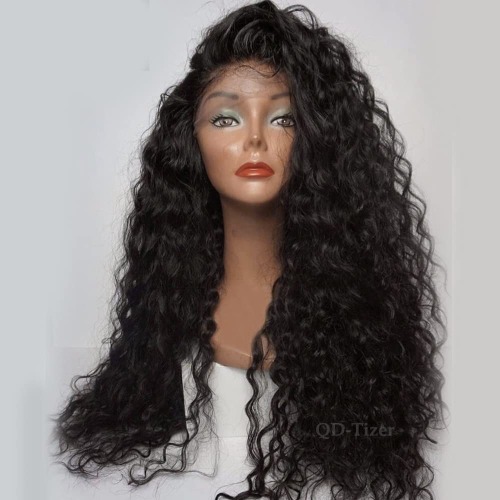 QD-Tizer Loose Curly Hair Wigs Synthetic Lace Front Wigs for Black Women Black Long Curly Lace Front Wigs with Baby Hair Heat Resistant 180% Density - Black-LC