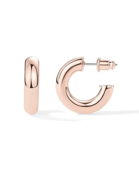 PAVOI 14K Gold Plated Lightweight Chunky Open Hoops for Women | Trendy Gold Hoop Earrings