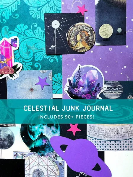 Celestial Junk Journal Supplies | Witchy Goth Ephemera | Space Ephemera | Moon Junk Journal Kit | Astrology Scrapbook