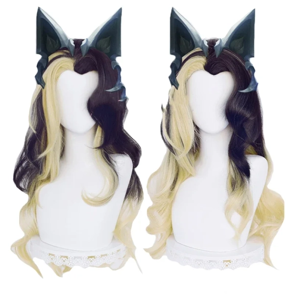 LOL Coven Ahri Cosplay Wig Black Blond Gradient Mixed 80cm Long Curly Wavy Heat resistant Hair Side Part Halloween Party Wig - AliExpress 200000532