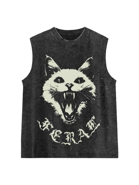 Feral White Cat Washed Tank Top