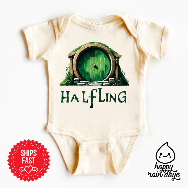 Halfling onesies® brand baby shirt, nerdy baby gifts, hobbit door, hobbit baby, halfling baby