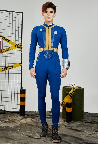 Fallout Cosplay Costume Vault 33 Suit Men&#039;s Jumpsuit and Belt with Brooch