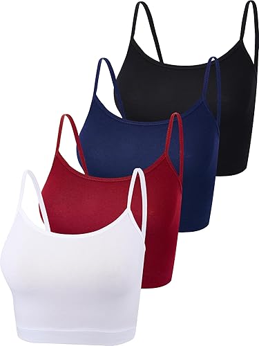Boao 4 Pack Women's Cropped Tank Tops, Cotton Spaghetti Strap Crop Top Basic Sports Crop Cami Half Camisoles for Teen Girls - Small - Black, White, Wine Red, Navy