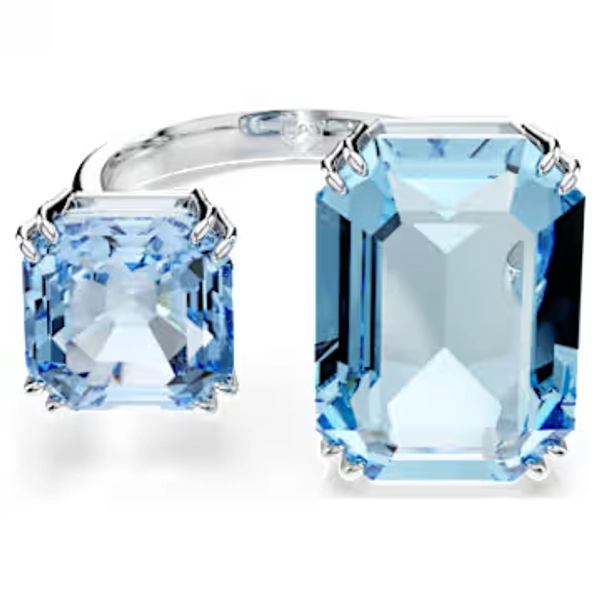 Millenia open ring, Octagon cut, Blue, Rhodium plated